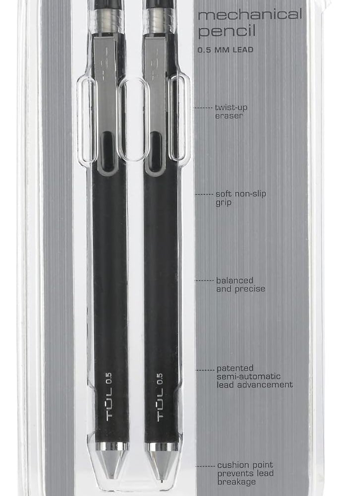 TUL 0.5mm Mechanical Pencils - Pack of 2 with Twist-Up Eraser and Nonslip Grip - Image 1